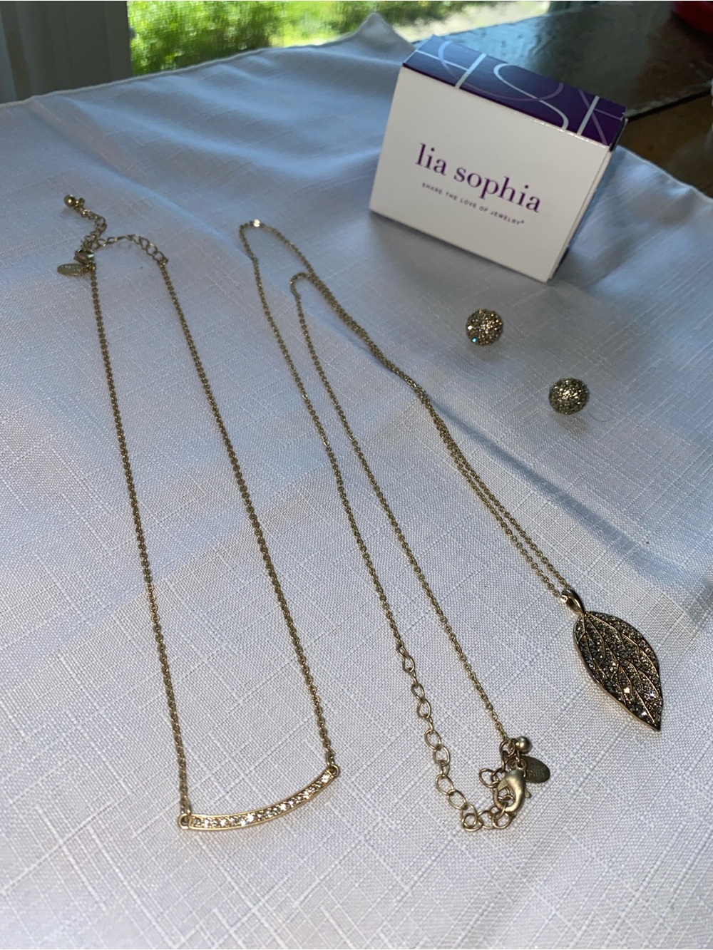 Lia Sophia Lot 2 Necklaces and 1 Pair Earrings Gold Tone